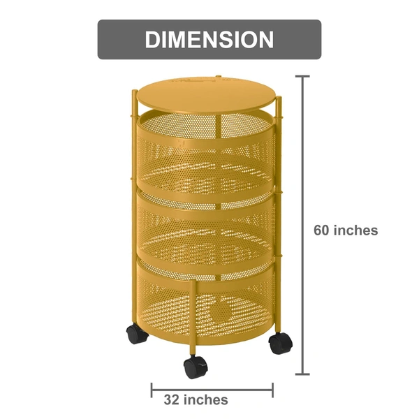 Luxe Home International Storage Trolley Round , 3-Tier Revolving Vegetable Kitchen Rack , Square Multipurpose Storage Rack with Wheels , Metal Fruit Storage Rack , Kitchen Spice Rack (Gold 32x32x60) - 32x32x60 Cm, Gold, 1 Pc Stainless Steel With Weels Storage Trolley