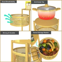 Luxe Home International Storage Trolley Round , 3-Tier Revolving Vegetable Kitchen Rack , Square Multipurpose Storage Rack with Wheels , Metal Fruit Storage Rack , Kitchen Spice Rack (Gold 32x32x60) - 32x32x60 Cm, Gold, 1 Pc Stainless Steel With Weels Storage Trolley
