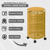 Luxe Home International Storage Trolley Round , 3-Tier Revolving Vegetable Kitchen Rack , Square Multipurpose Storage Rack with Wheels , Metal Fruit Storage Rack , Kitchen Spice Rack (Gold 32x32x60) - 32x32x60 Cm, Gold, 1 Pc Stainless Steel With Weels Storage Trolley