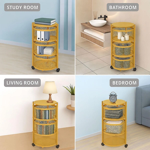 Luxe Home International Storage Trolley Round , 3-Tier Revolving Vegetable Kitchen Rack , Square Multipurpose Storage Rack with Wheels , Metal Fruit Storage Rack , Kitchen Spice Rack (Gold 32x32x60) - 32x32x60 Cm, Gold, 1 Pc Stainless Steel With Weels Storage Trolley