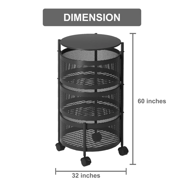 Luxe Home International Storage Trolley Round , 3-Tier Revolving Vegetable Kitchen Rack , Square Multipurpose Storage Rack with Wheels , Metal Fruit Storage Rack , Kitchen Spice Rack (Black 32x32x60) - 32x32x60 Cm, Black, 1 Pc Stainless Steel With Weels Storage Trolley