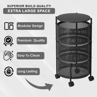 Luxe Home International Storage Trolley Round , 3-Tier Revolving Vegetable Kitchen Rack , Square Multipurpose Storage Rack with Wheels , Metal Fruit Storage Rack , Kitchen Spice Rack (Black 32x32x60) - 32x32x60 Cm, Black, 1 Pc Stainless Steel With Weels Storage Trolley