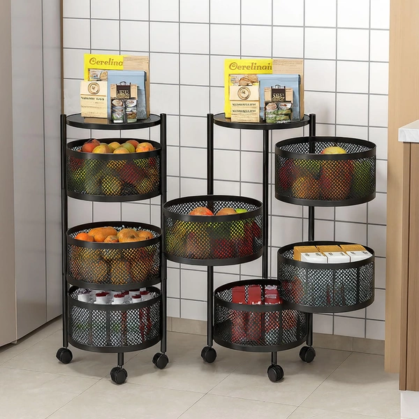 Luxe Home International Storage Trolley Round , 4-Tier Revolving Vegetable Kitchen Rack , Square Multipurpose Storage Rack with Wheels , Metal Fruit Storage Rack , Kitchen Spice Rack (Black 32x32x75) - 32x32x75 Cm, Black, 1 Pc Stainless Steel With Weels Storage Trolley