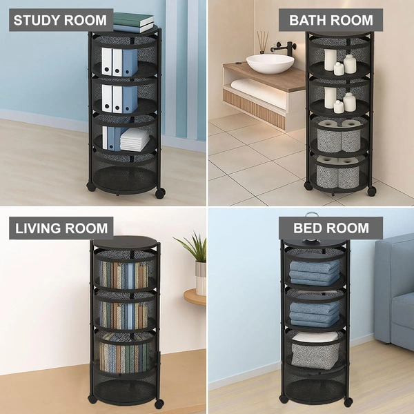 Luxe Home International Storage Trolley Round , 4-Tier Revolving Vegetable Kitchen Rack , Square Multipurpose Storage Rack with Wheels , Metal Fruit Storage Rack , Kitchen Spice Rack (Black 32x32x75) - 32x32x75 Cm, Black, 1 Pc Stainless Steel With Weels Storage Trolley