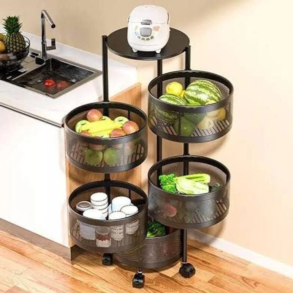 Luxe Home International Storage Trolley Round , 5-Tier Revolving Vegetable Kitchen Rack , Square Multipurpose Storage Rack with Wheels , Metal Fruit Storage Rack , Kitchen Spice Rack (Black 32x32x90) - 32x32x90 Cm, Black, 1 Pc Stainless Steel With Weels Storage Trolley