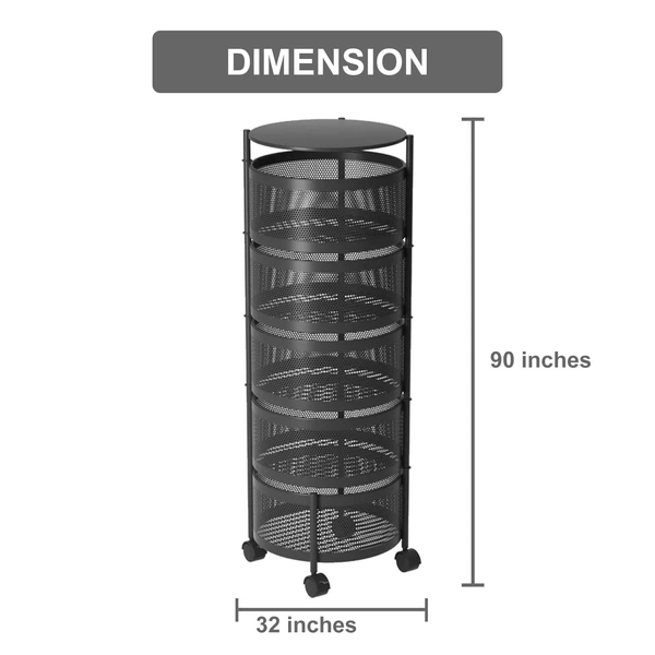 Luxe Home International Storage Trolley Round , 5-Tier Revolving Vegetable Kitchen Rack , Square Multipurpose Storage Rack with Wheels , Metal Fruit Storage Rack , Kitchen Spice Rack (Black 32x32x90) - 32x32x90 Cm, Black, 1 Pc Stainless Steel With Weels Storage Trolley