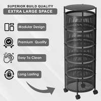 Luxe Home International Storage Trolley Round , 5-Tier Revolving Vegetable Kitchen Rack , Square Multipurpose Storage Rack with Wheels , Metal Fruit Storage Rack , Kitchen Spice Rack (Black 32x32x90) - 32x32x90 Cm, Black, 1 Pc Stainless Steel With Weels Storage Trolley