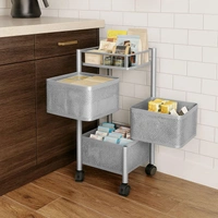 Luxe Home International Storage Trolley Square , 3-Tier Revolving Vegetable Kitchen Rack , Square Multipurpose Storage Rack with Wheels , Metal Fruit Storage Rack, Kitchen Spice Rack (Silver 29x29x65) - 28.5x28.5x65 Cm, Silver, 1 Pc Stainless Steel With Weels Storage Trolley