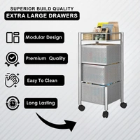 Luxe Home International Storage Trolley Square , 3-Tier Revolving Vegetable Kitchen Rack , Square Multipurpose Storage Rack with Wheels , Metal Fruit Storage Rack, Kitchen Spice Rack (Silver 29x29x65) - 28.5x28.5x65 Cm, Silver, 1 Pc Stainless Steel With Weels Storage Trolley