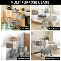 Luxe Home International Storage Trolley Square , 3-Tier Revolving Vegetable Kitchen Rack , Square Multipurpose Storage Rack with Wheels , Metal Fruit Storage Rack, Kitchen Spice Rack (Silver 29x29x65) - 28.5x28.5x65 Cm, Silver, 1 Pc Stainless Steel With Weels Storage Trolley
