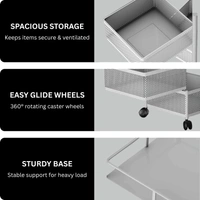 Luxe Home International Storage Trolley Square , 3-Tier Revolving Vegetable Kitchen Rack , Square Multipurpose Storage Rack with Wheels , Metal Fruit Storage Rack, Kitchen Spice Rack (Silver 29x29x65) - 28.5x28.5x65 Cm, Silver, 1 Pc Stainless Steel With Weels Storage Trolley