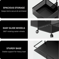 Luxe Home International Storage Trolley Square , 4-Tier Revolving Vegetable Kitchen Rack , Square Multipurpose Storage Rack with Wheels , Metal Fruit Storage Rack, Kitchen Spice Rack (Black 29x29x80) - 28.5x28.5x80 Cm, Black, 1 Pc Stainless Steel With Weels Storage Trolley