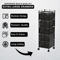 Luxe Home International Storage Trolley Square , 5-Tier Revolving Vegetable Kitchen Rack , Square Multipurpose Storage Rack with Wheels , Metal Fruit Storage Rack , Kitchen Spice Rack (Black 29x29x95) - 28.5x28.5x95 Cm, Black, 1 Pc Stainless Steel With Weels Storage Trolley