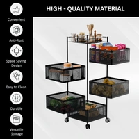 Luxe Home International Storage Trolley Square , 5-Tier Revolving Vegetable Kitchen Rack , Square Multipurpose Storage Rack with Wheels , Metal Fruit Storage Rack , Kitchen Spice Rack (Black 29x29x95) - 28.5x28.5x95 Cm, Black, 1 Pc Stainless Steel With Weels Storage Trolley