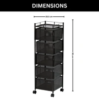 Luxe Home International Storage Trolley Square , 5-Tier Revolving Vegetable Kitchen Rack , Square Multipurpose Storage Rack with Wheels , Metal Fruit Storage Rack , Kitchen Spice Rack (Black 29x29x95) - 28.5x28.5x95 Cm, Black, 1 Pc Stainless Steel With Weels Storage Trolley