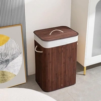 Luxe Home International LUXE HOME INTERNATIONAL Stripe Bamboo Laundry Basket with Lid | Eco-Friendly, Foldable & Lightweight Organizer (Brown, 40x30x60 cm, Pack of 1) - 40x30x60, Brown