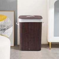 Luxe Home International LUXE HOME INTERNATIONAL Stripe Bamboo Laundry Basket with Lid | Eco-Friendly, Foldable & Lightweight Organizer (Brown, 40x30x60 cm, Pack of 1) - 40x30x60, Brown