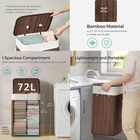 Luxe Home International LUXE HOME INTERNATIONAL Stripe Bamboo Laundry Basket with Lid | Eco-Friendly, Foldable & Lightweight Organizer (Brown, 40x30x60 cm, Pack of 1) - 40x30x60, Brown
