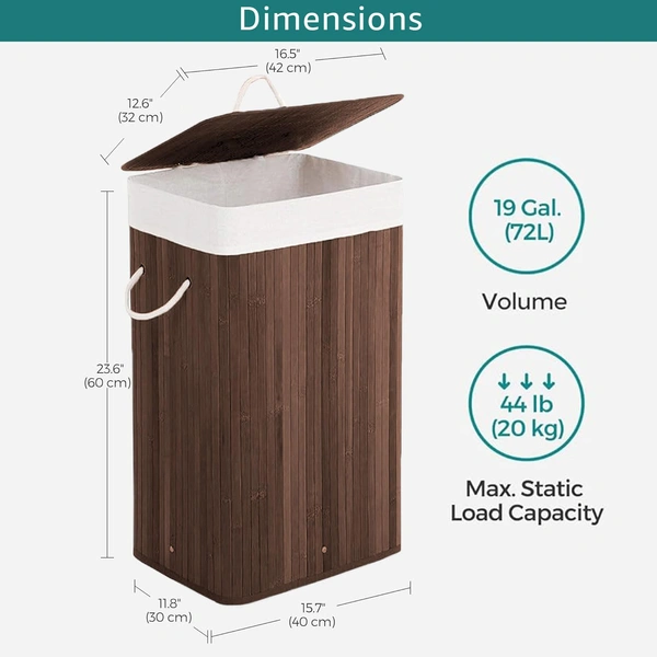 Luxe Home International LUXE HOME INTERNATIONAL Stripe Bamboo Laundry Basket with Lid | Eco-Friendly, Foldable & Lightweight Organizer (Brown, 40x30x60 cm, Pack of 1) - 40x30x60, Brown
