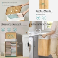 Luxe Home International LUXE HOME INTERNATIONAL Stripe Bamboo Laundry Basket with Lid | Eco-Friendly, Foldable & Lightweight Organizer (Natural, 40x30x60 cm, Pack of 1) - 40x30x60, Natural