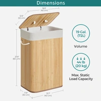 Luxe Home International LUXE HOME INTERNATIONAL Stripe Bamboo Laundry Basket with Lid | Eco-Friendly, Foldable & Lightweight Organizer (Natural, 40x30x60 cm, Pack of 1) - 40x30x60, Natural