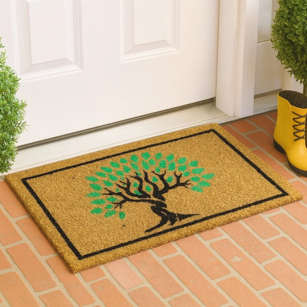 Luxe Home International  Tree  Design Coir Doormat for Entrance (71 x 45 cm ) - 71x 45 Cm, Green