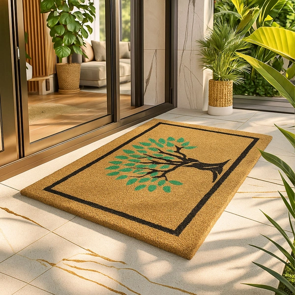 Luxe Home International  Tree  Design Coir Doormat for Entrance (71 x 45 cm ) - 71x 45 Cm, Green