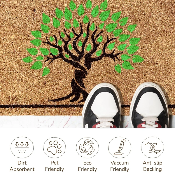 Luxe Home International  Tree  Design Coir Doormat for Entrance (71 x 45 cm ) - 71x 45 Cm, Green