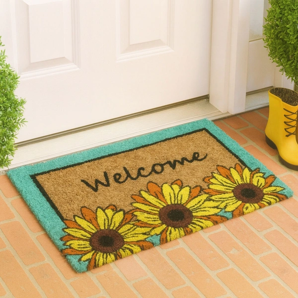 Luxe Home International  Welcome Floral Design Coir Doormat for Entrance (71 x 45 cm ) - 71x 45 Cm, Yellow