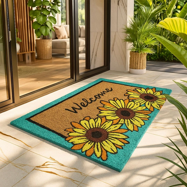 Luxe Home International  Welcome Floral Design Coir Doormat for Entrance (71 x 45 cm ) - 71x 45 Cm, Yellow