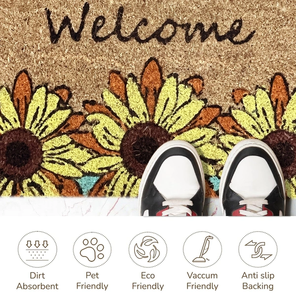 Luxe Home International  Welcome Floral Design Coir Doormat for Entrance (71 x 45 cm ) - 71x 45 Cm, Yellow