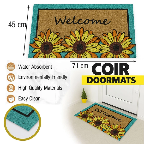 Luxe Home International  Welcome Floral Design Coir Doormat for Entrance (71 x 45 cm ) - 71x 45 Cm, Yellow