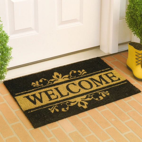 Luxe Home International  Welcome Printed Design Coir Doormat for Entrance (71 x 45 cm ) - 71x 45 Cm, Black