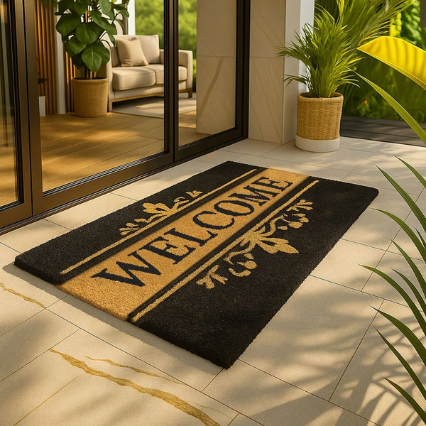 Luxe Home International  Welcome Printed Design Coir Doormat for Entrance (71 x 45 cm ) - 71x 45 Cm, Black