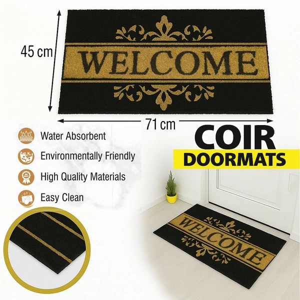 Luxe Home International  Welcome Printed Design Coir Doormat for Entrance (71 x 45 cm ) - 71x 45 Cm, Black