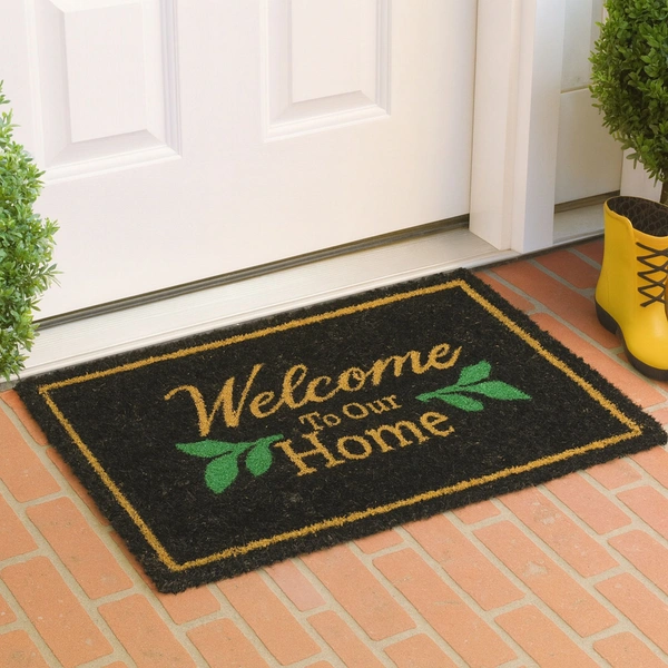 Luxe Home International  Welcome To Our Home  Design Coir Doormat for Entrance (71 x 45 cm ) - 71x 45 Cm, Black