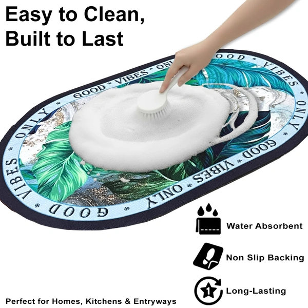 Luxe Home International Luxe Home Internationl Rubber Doormat Good Vibes Design Anti Slip Skid, Soft, Washable Door Mat for Home Entrance, Bathroom, Kitchen, Living Room, Office (35x58 cm) - 35x58, Multicolor