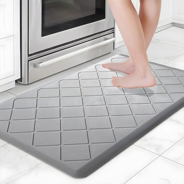 LUXE HOME INTERNATIONAL Luxe Home Jersey Boxes Anti-Fatigue (45x75 cm) Kitchen Mat Silver , Cushioned Support, Stylish and Durable, Easy to Clean, Non-Slip Bottom , Ideal for Kitchen, Desk, Laundry, Garage - 45x75 cm, Silver