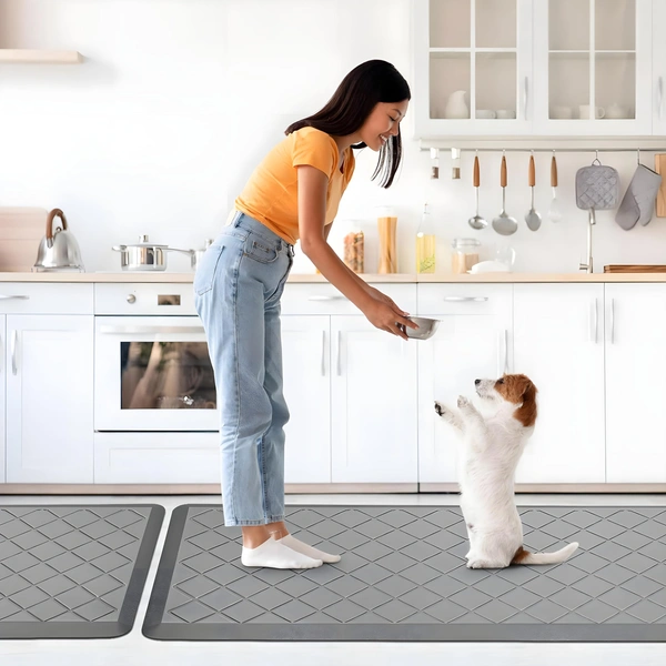 LUXE HOME INTERNATIONAL Luxe Home Jersey Boxes Anti-Fatigue (45x75 cm) Kitchen Mat Silver , Cushioned Support, Stylish and Durable, Easy to Clean, Non-Slip Bottom , Ideal for Kitchen, Desk, Laundry, Garage - 45x75 cm, Silver