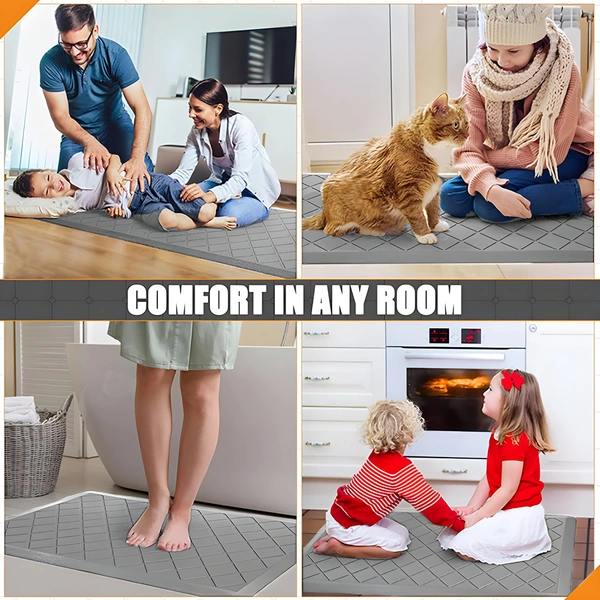 LUXE HOME INTERNATIONAL Luxe Home Jersey Boxes Anti-Fatigue (45x75 cm) Kitchen Mat Silver , Cushioned Support, Stylish and Durable, Easy to Clean, Non-Slip Bottom , Ideal for Kitchen, Desk, Laundry, Garage - 45x75 cm, Silver