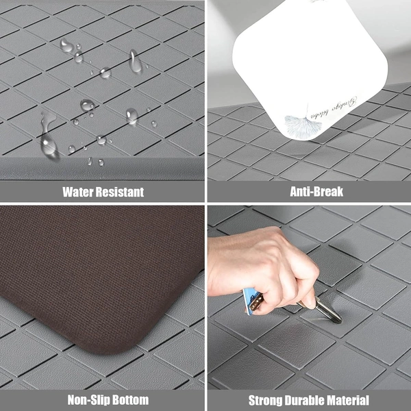LUXE HOME INTERNATIONAL Luxe Home Jersey Boxes Anti-Fatigue (45x75 cm) Kitchen Mat Silver , Cushioned Support, Stylish and Durable, Easy to Clean, Non-Slip Bottom , Ideal for Kitchen, Desk, Laundry, Garage - 45x75 cm, Silver