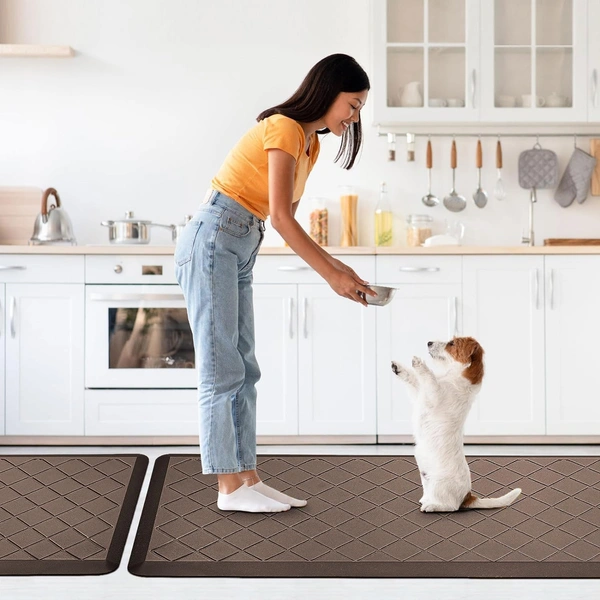 LUXE HOME INTERNATIONAL Luxe Home Jersey Boxes Anti-Fatigue (45x75 cm) Kitchen Mat Brown , Cushioned Support, Stylish and Durable, Easy to Clean, Non-Slip Bottom , Ideal for Kitchen, Desk, Laundry, Garage - 45x75 cm, Brown