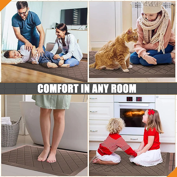 LUXE HOME INTERNATIONAL Luxe Home Jersey Boxes Anti-Fatigue (45x75 cm) Kitchen Mat Brown , Cushioned Support, Stylish and Durable, Easy to Clean, Non-Slip Bottom , Ideal for Kitchen, Desk, Laundry, Garage - 45x75 cm, Brown