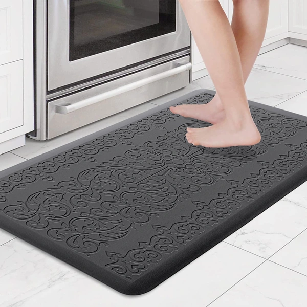 LUXE HOME INTERNATIONAL Luxe Home Jersey Damask Anti-Fatigue (45x75 cm) Kitchen Mat Black , Cushioned Support, Stylish and Durable, Easy to Clean, Non-Slip Bottom , Ideal for Kitchen, Desk, Laundry, Garage - 45x75 cm, Black