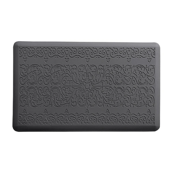 LUXE HOME INTERNATIONAL Luxe Home Jersey Damask Anti-Fatigue (45x75 cm) Kitchen Mat Black , Cushioned Support, Stylish and Durable, Easy to Clean, Non-Slip Bottom , Ideal for Kitchen, Desk, Laundry, Garage - 45x75 cm, Black