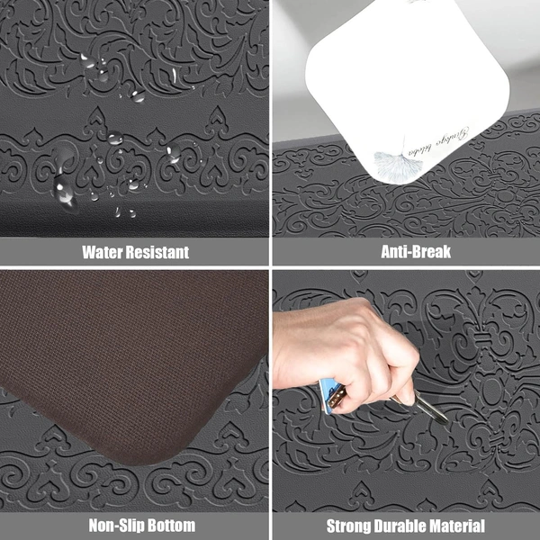 LUXE HOME INTERNATIONAL Luxe Home Jersey Damask Anti-Fatigue (45x75 cm) Kitchen Mat Black , Cushioned Support, Stylish and Durable, Easy to Clean, Non-Slip Bottom , Ideal for Kitchen, Desk, Laundry, Garage - 45x75 cm, Black