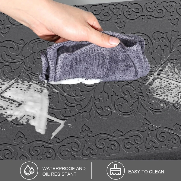 LUXE HOME INTERNATIONAL Luxe Home Jersey Damask Anti-Fatigue (45x75 cm) Kitchen Mat Black , Cushioned Support, Stylish and Durable, Easy to Clean, Non-Slip Bottom , Ideal for Kitchen, Desk, Laundry, Garage - 45x75 cm, Black