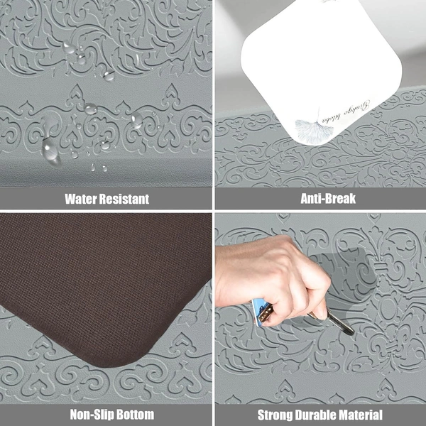 LUXE HOME INTERNATIONAL Luxe Home Jersey Damask Anti-Fatigue (45x75 cm) Kitchen Mat Grey , Cushioned Support, Stylish and Durable, Easy to Clean, Non-Slip Bottom , Ideal for Kitchen, Desk, Laundry, Garage - 45x75 cm, Grey