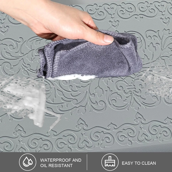 LUXE HOME INTERNATIONAL Luxe Home Jersey Damask Anti-Fatigue (45x75 cm) Kitchen Mat Grey , Cushioned Support, Stylish and Durable, Easy to Clean, Non-Slip Bottom , Ideal for Kitchen, Desk, Laundry, Garage - 45x75 cm, Grey
