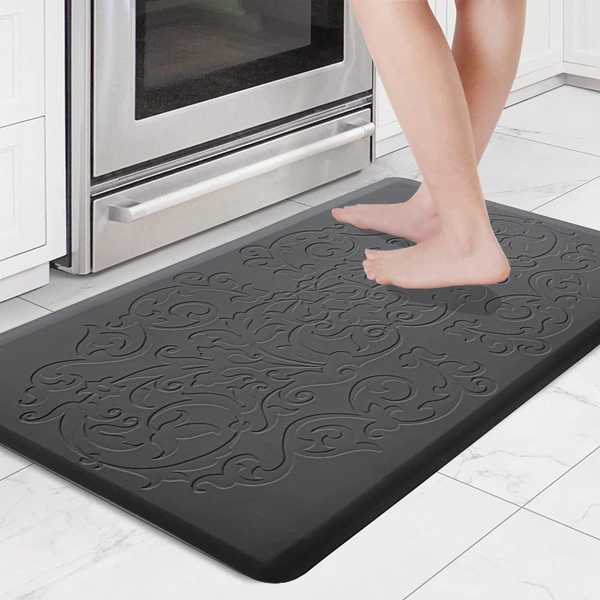 LUXE HOME INTERNATIONAL Luxe Home Jersey Floral Anti-Fatigue (45x75 cm) Kitchen Mat Black , Cushioned Support, Stylish and Durable, Easy to Clean, Non-Slip Bottom , Ideal for Kitchen, Desk, Laundry, Garage - 45x75 cm, Black